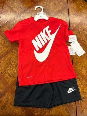 Nike Red Short Sleeve Tee with White Logo and Shorts set
